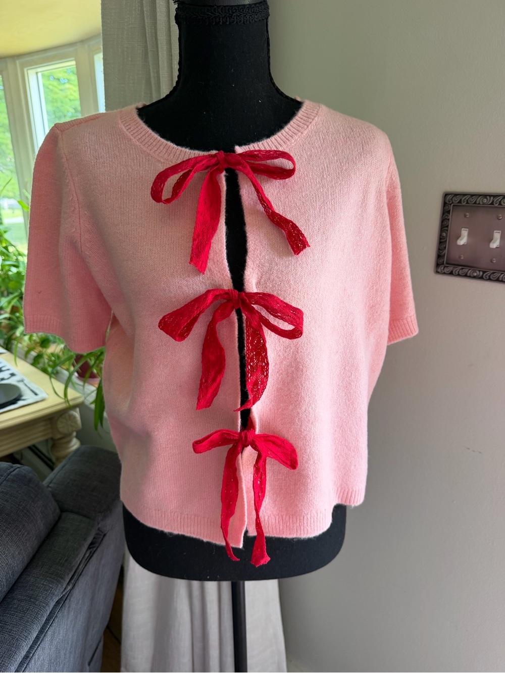 Belldini Pink Knit Sweater with Red Accent